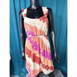 Elle Floral Dress Sleeveless Orange Pink Red Party Casual Sun Dress xs